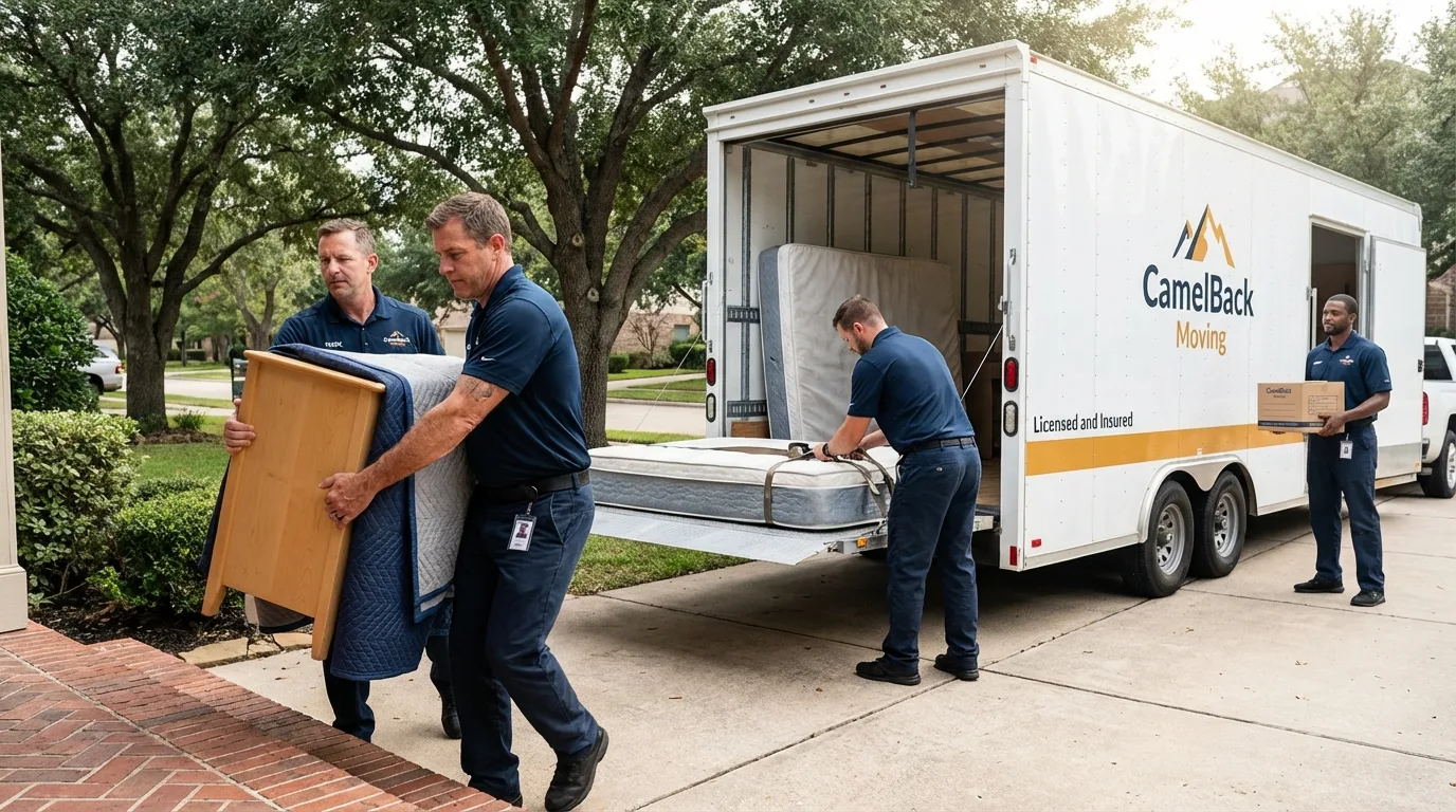 Crew loading residential truck for cross-state move from Norfolk, NE